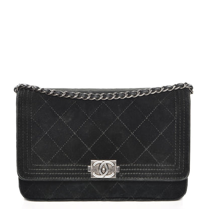 Chanel Velvet Quilted Boy Wallet On Chain WOC Black 1 of 16