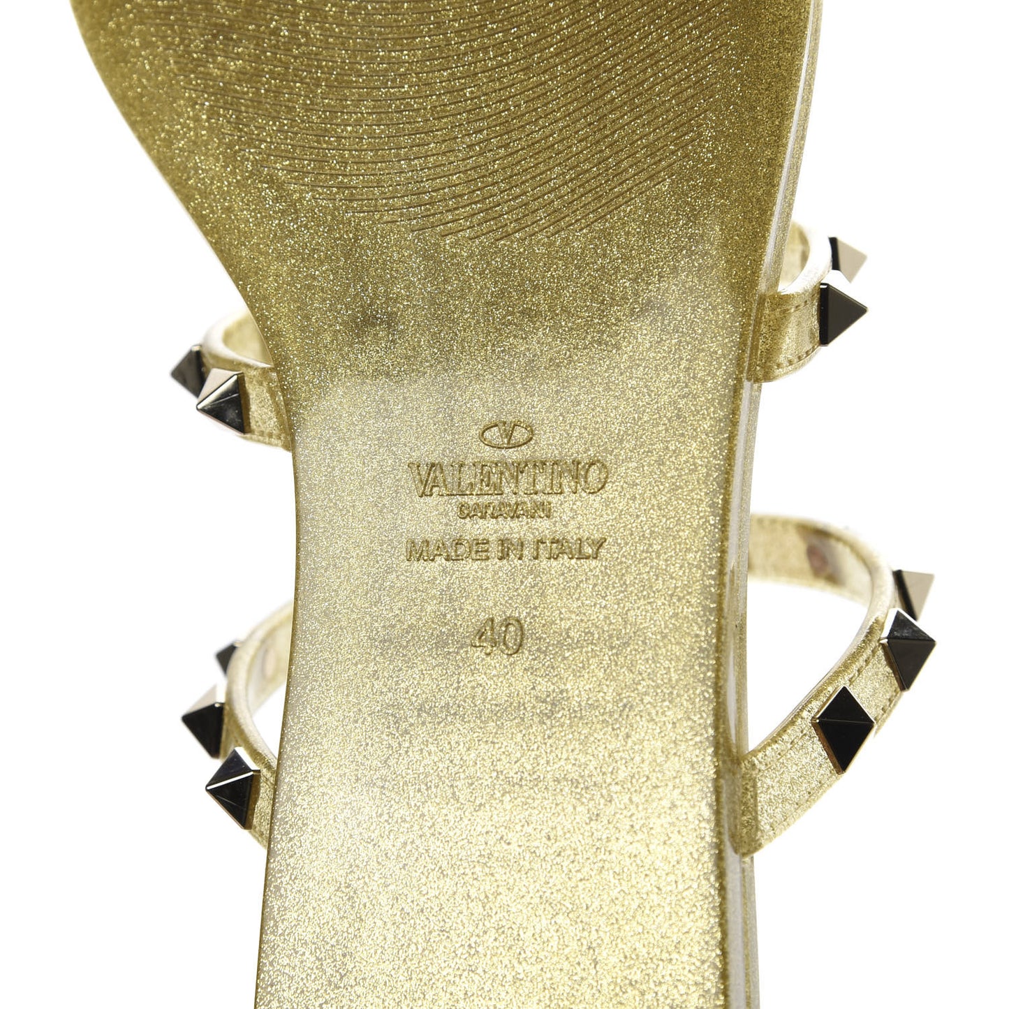 PVC Jelly Glitter Rockstud Caged Flat Thong Sandals 40 Oro