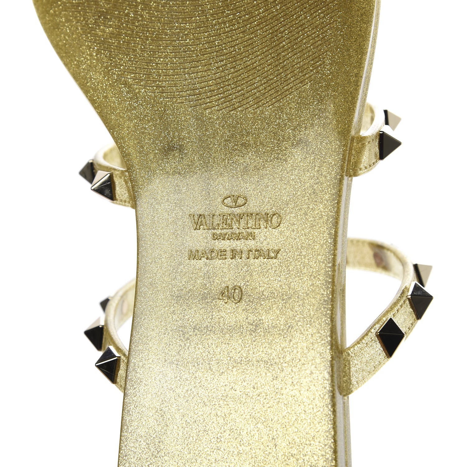 Valentino Garavani PVC Jelly Glitter Rockstud Caged Flat Thong Sandals 40 Oro 8 of 9