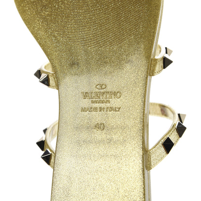 Valentino Garavani PVC Jelly Glitter Rockstud Caged Flat Thong Sandals 40 Oro 8 of 9