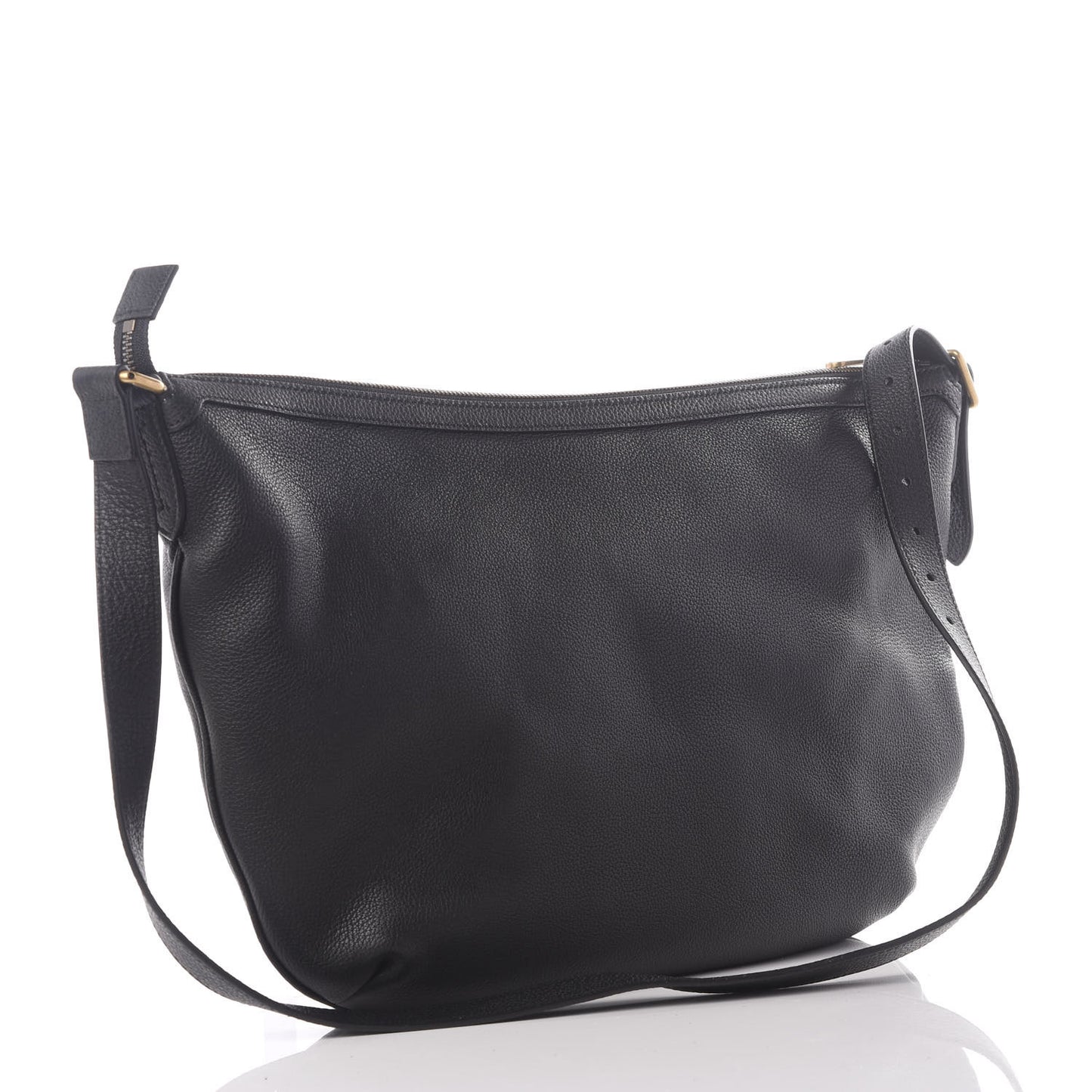 Grained Calfskin Logo Half Moon Hobo Black