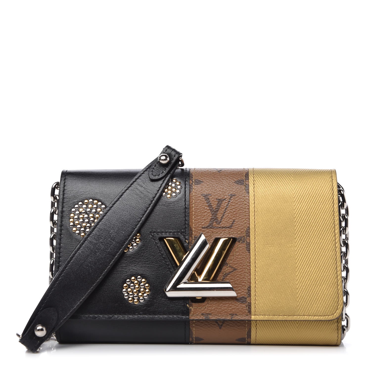 Louis Vuitton Calfskin Reverse Monogram Studded Night Lights Twist Chain Wallet 1 of 10