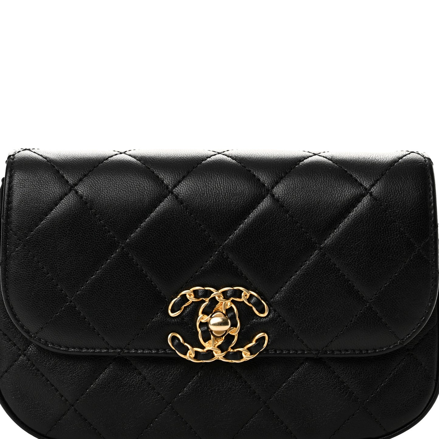 Lambskin Quilted Chain Infinity Waist Belt Bag Black