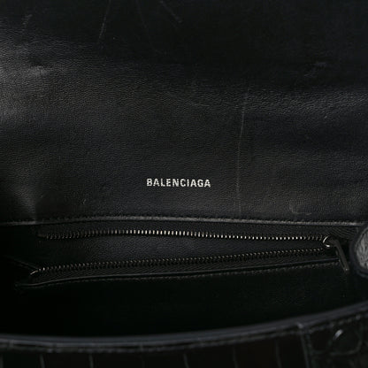 Balenciaga Shiny Calfskin Monochrome Crocodile Embossed Small Hourglass Top Handle Bag Black 6 of 14