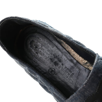 Chanel Denim Toile Embossed CC Espadrilles 37 Navy Black 7 of 12