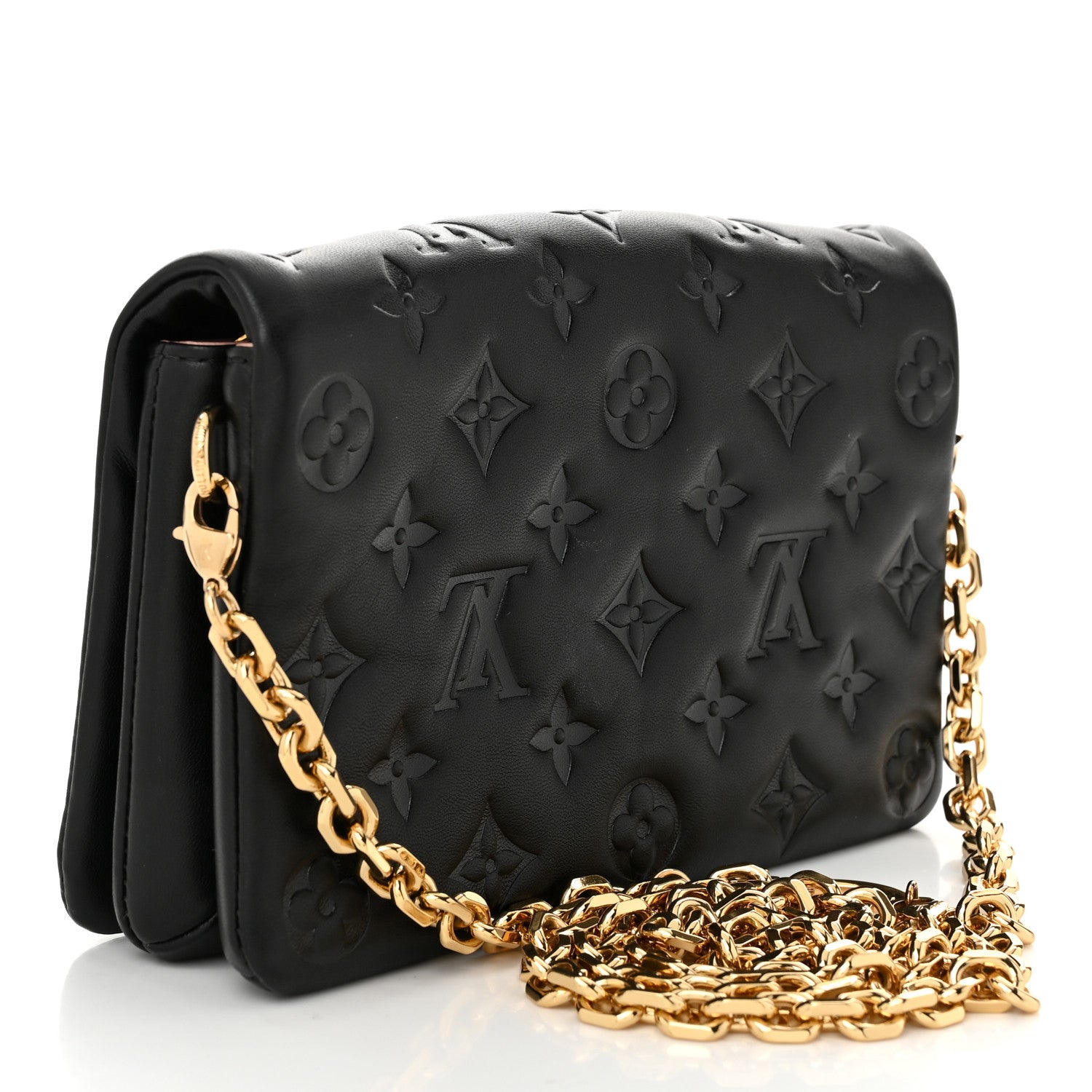 Louis Vuitton Lambskin Embossed Monogram Pochette Coussin Black 3 of 10