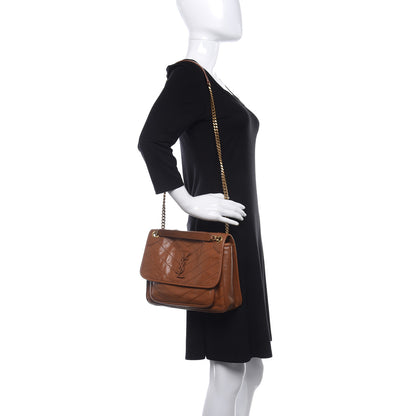 Saint Laurent Calfskin Matelasse Monogram Niki Chain Satchel Caramel 2 of 9