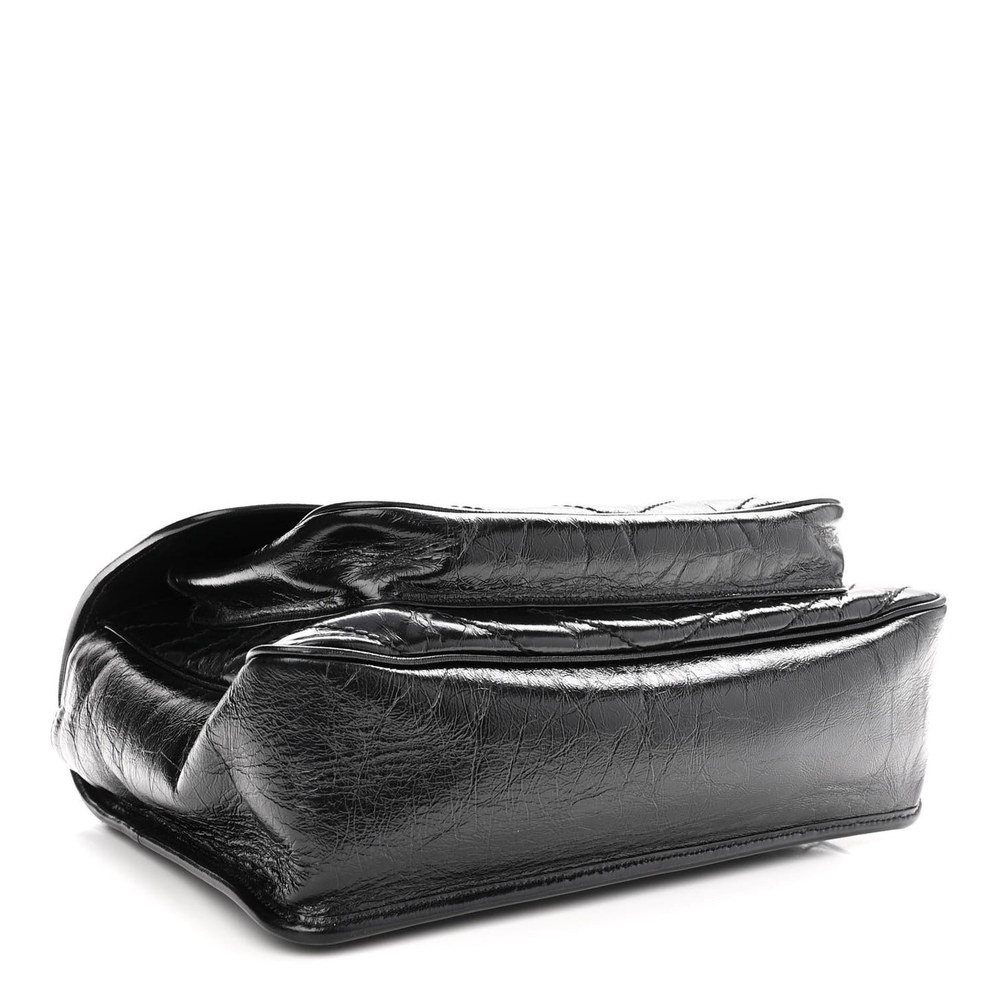Crinkled Calfskin Matelasse Monogram Large Niki Chain Satchel Black