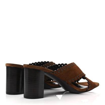 Saint Laurent Suede Eyelet LouLou 70 Mules 37.5 Land 4 of 8
