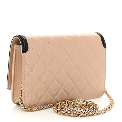 Chanel Caviar Quilted CC Filigree Wallet On Chain WOC Beige Black 3 of 12