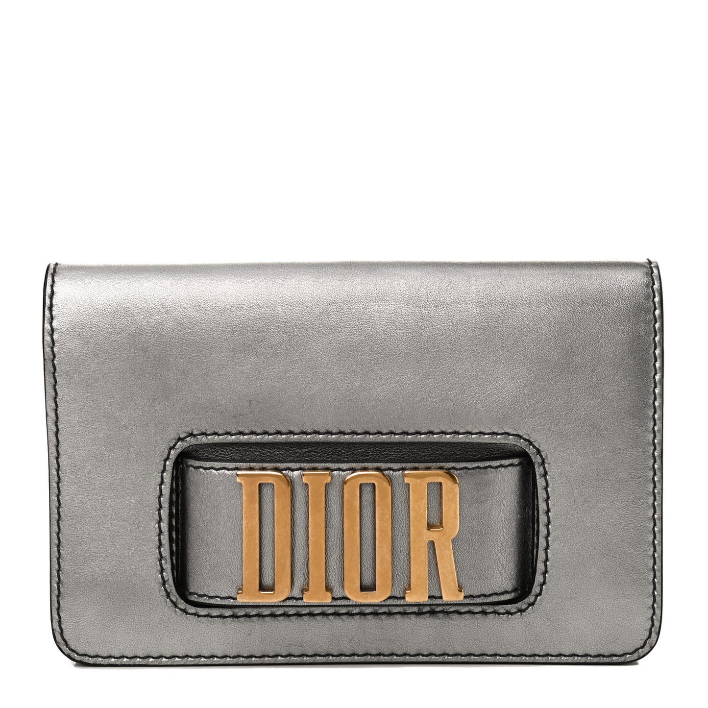 Metallic Smooth Calfskin Dio(r)evolution Flap Clutch Silver