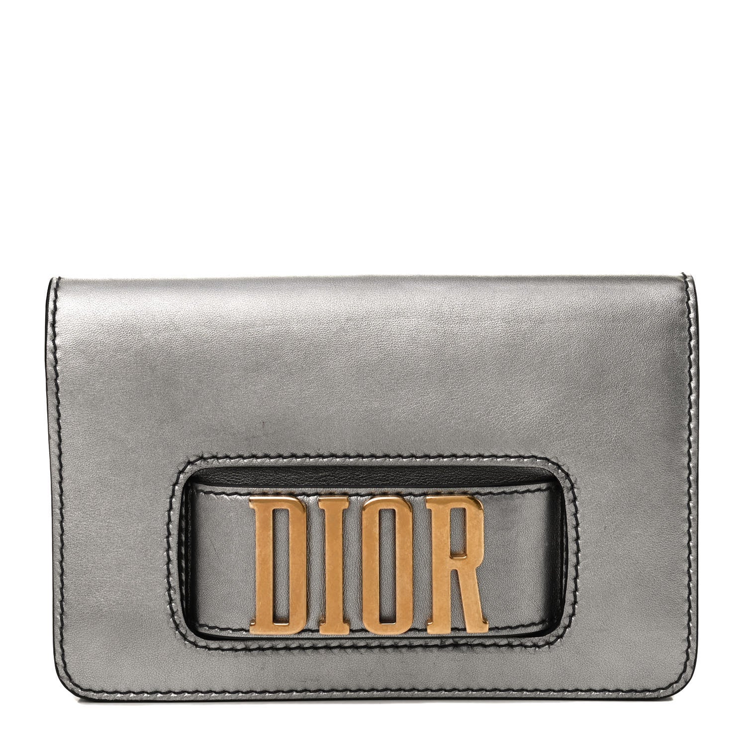 Christian Dior Metallic Smooth Calfskin Dio(r)evolution Flap Clutch Silver 1 of 10