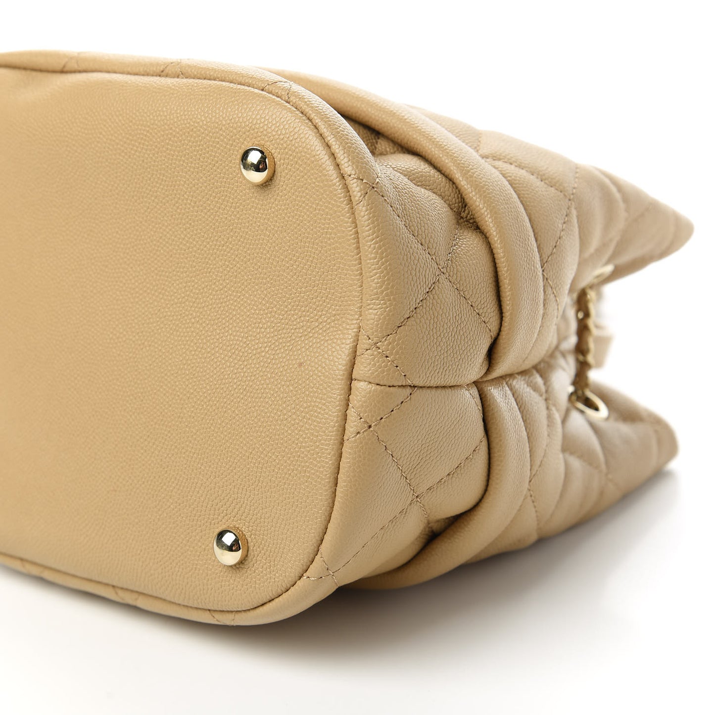 Caviar Quilted Rolled Up Bucket Drawstring Bag Beige Clair