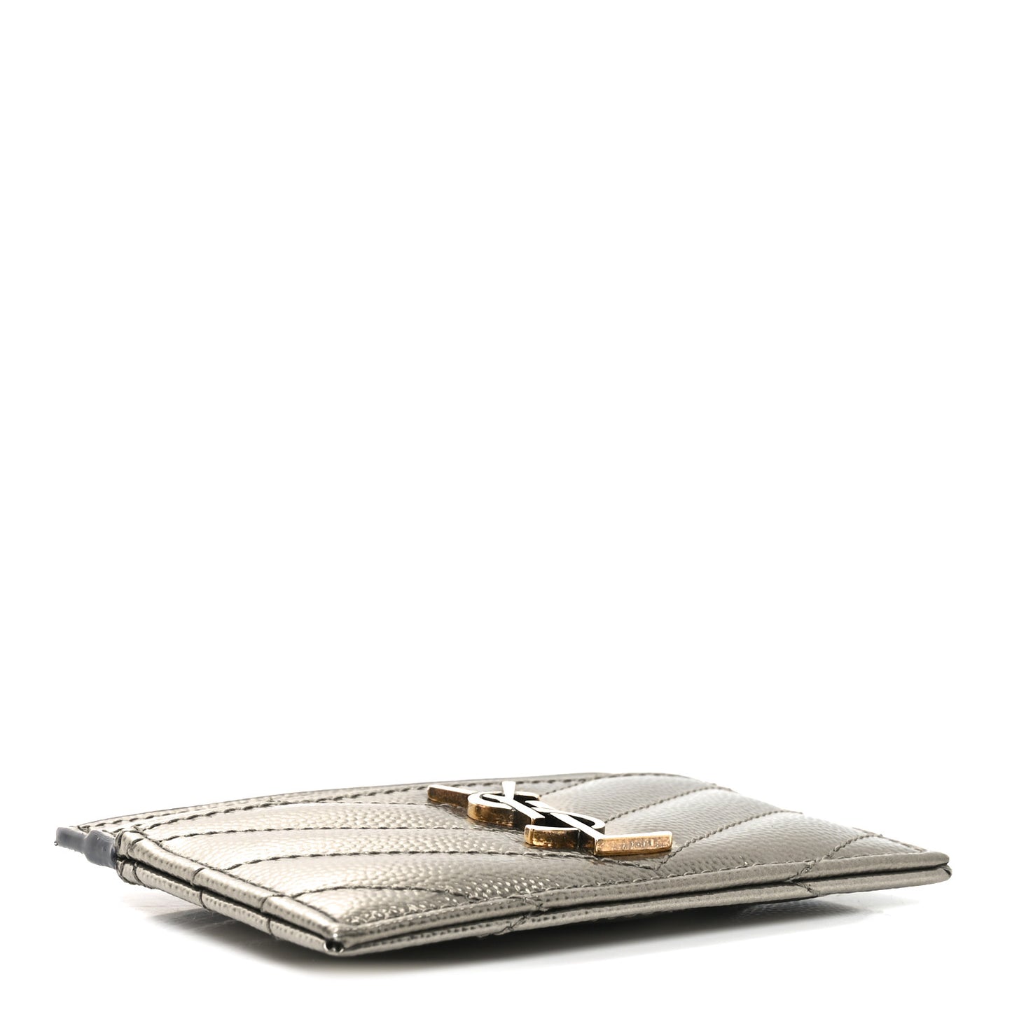 Metallic Grain De Poudre Matelasse Chevron Monogram Credit Card Case Platino