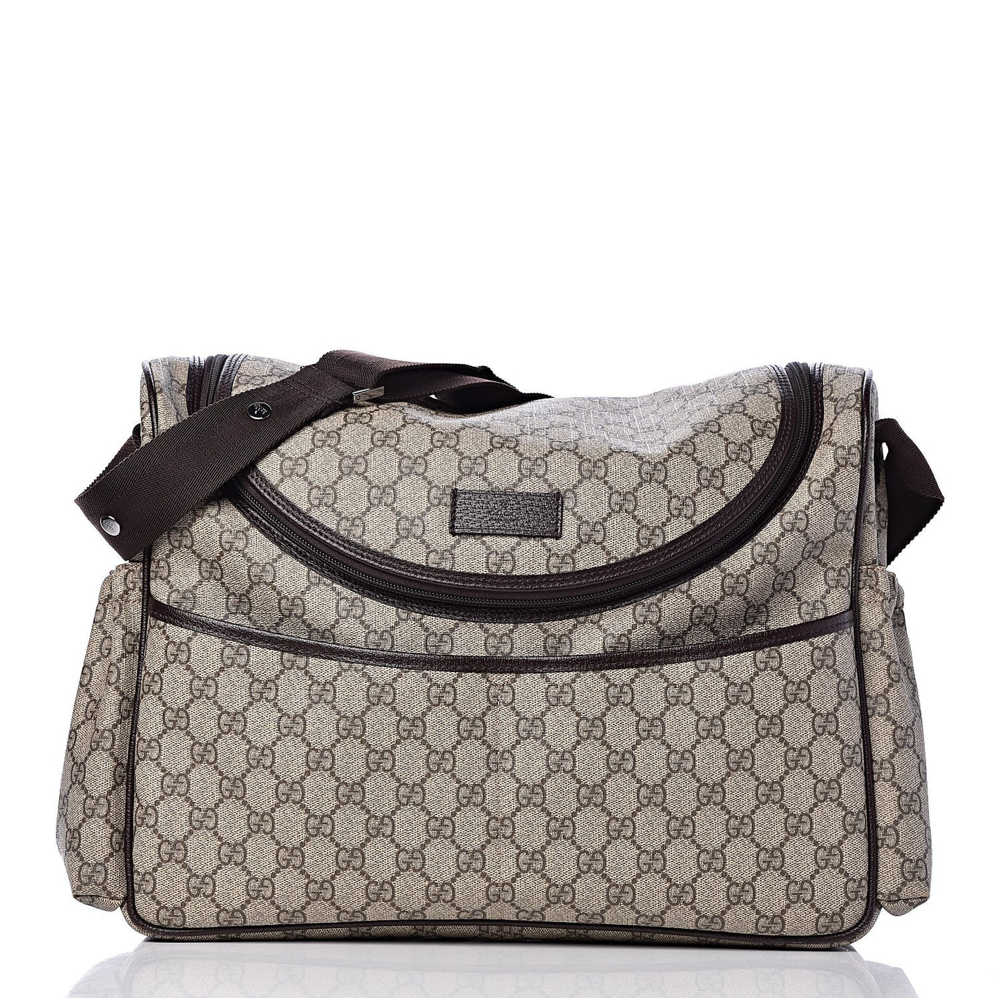 GG Supreme Monogram Selleria Calfskin Large Diaper Bag Beige Ebony Cocoa Dark Chocolate