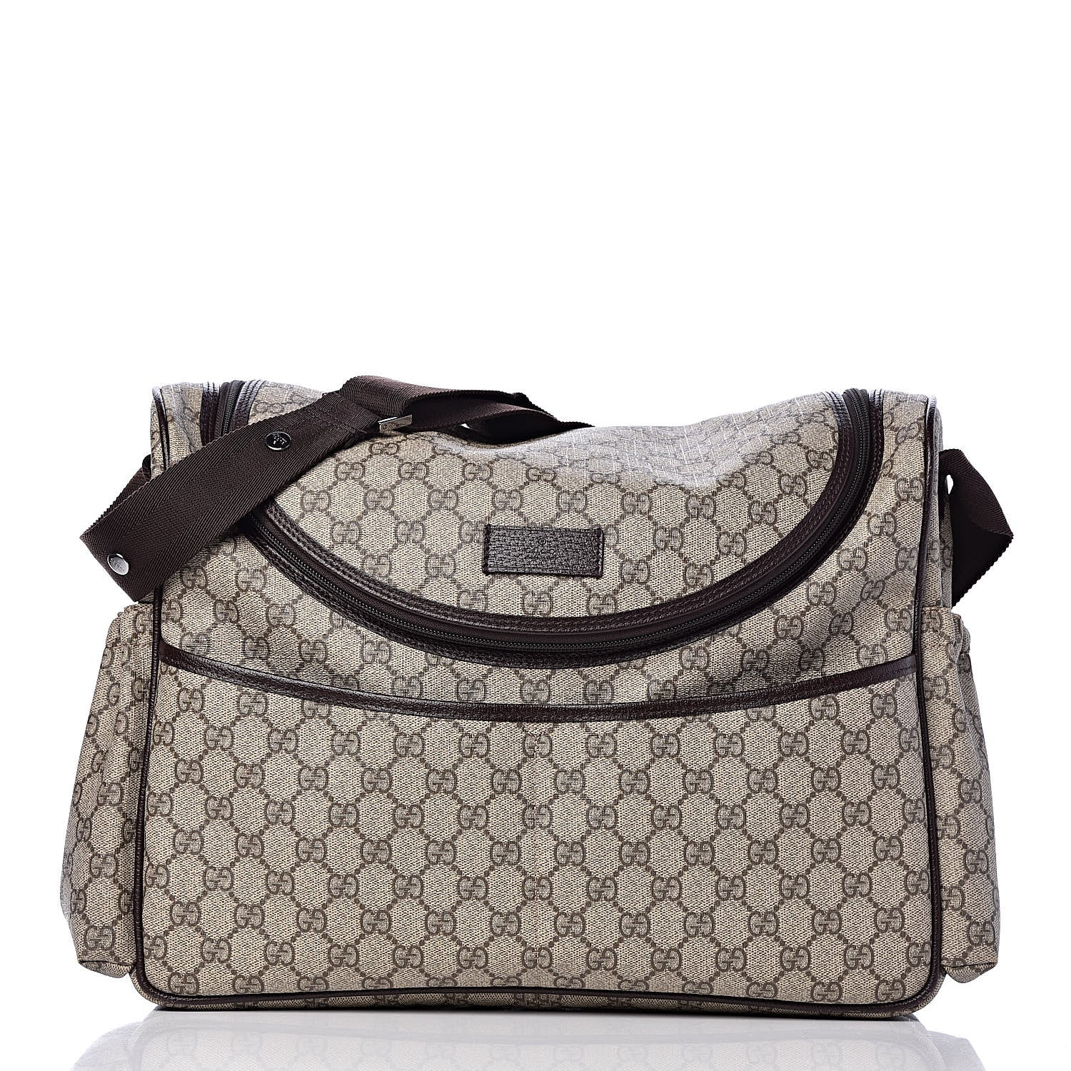 Gucci GG Supreme Monogram Selleria Calfskin Large Diaper Bag Beige Ebony Cocoa Dark Chocolate 3 of 13