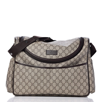 Gucci GG Supreme Monogram Selleria Calfskin Large Diaper Bag Beige Ebony Cocoa Dark Chocolate 3 of 13