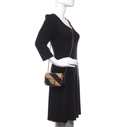 Gucci Vintage Effect Calfskin Matelasse Diagonal Striped Super Mini Torchon GG Marmont Shoulder Bag Black Beige 2 of 11