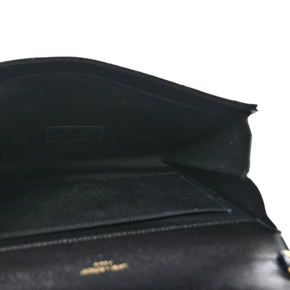 Saint Laurent Grain De Poudre Matelasse Chevron Monogram Envelope Clutch Black 5 of 13