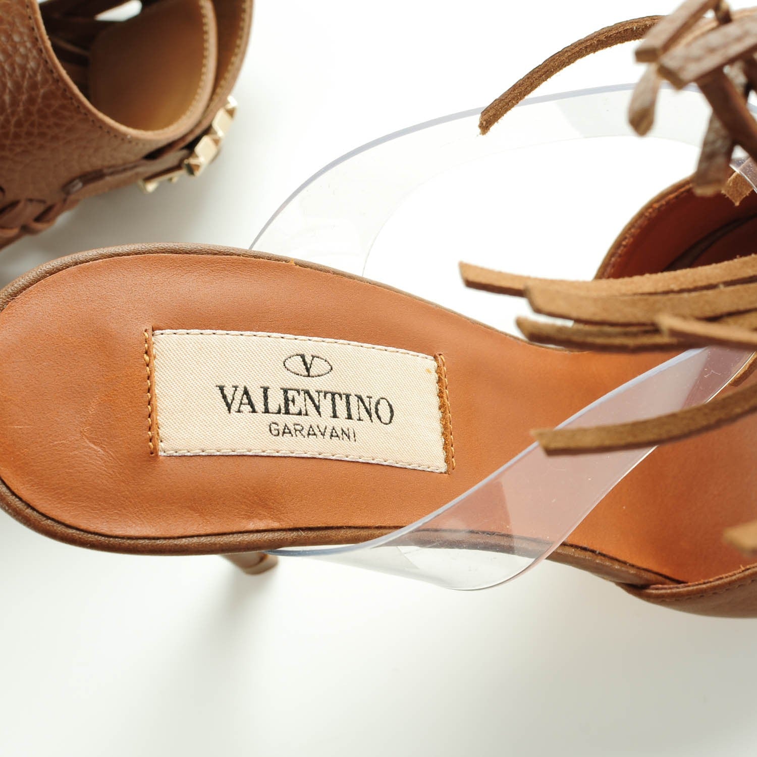 Valentino Garavani Grained Calfskin C Rockee Fringe Ankle Wrap Pumps 36 Light Cuir 9 of 9
