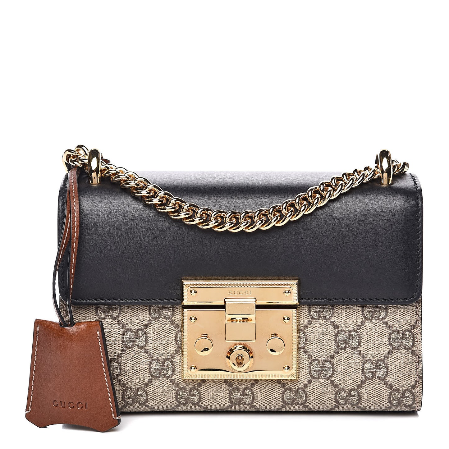 GG Supreme Monogram Calfskin Small Padlock Shoulder Bag Beige Black Cuir