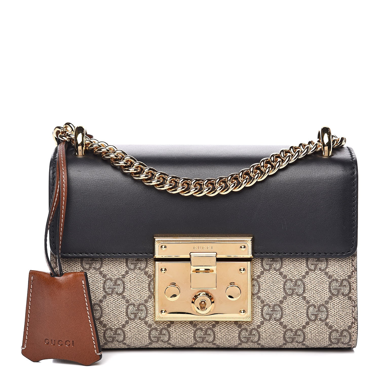 Gucci GG Supreme Monogram Calfskin Small Padlock Shoulder Bag Beige Black Cuir 1 of 12