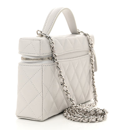 Chanel Caviar Quilted Ridged CC Top Handle Slim Vanity Case With Chain Light Grey 3 of 11