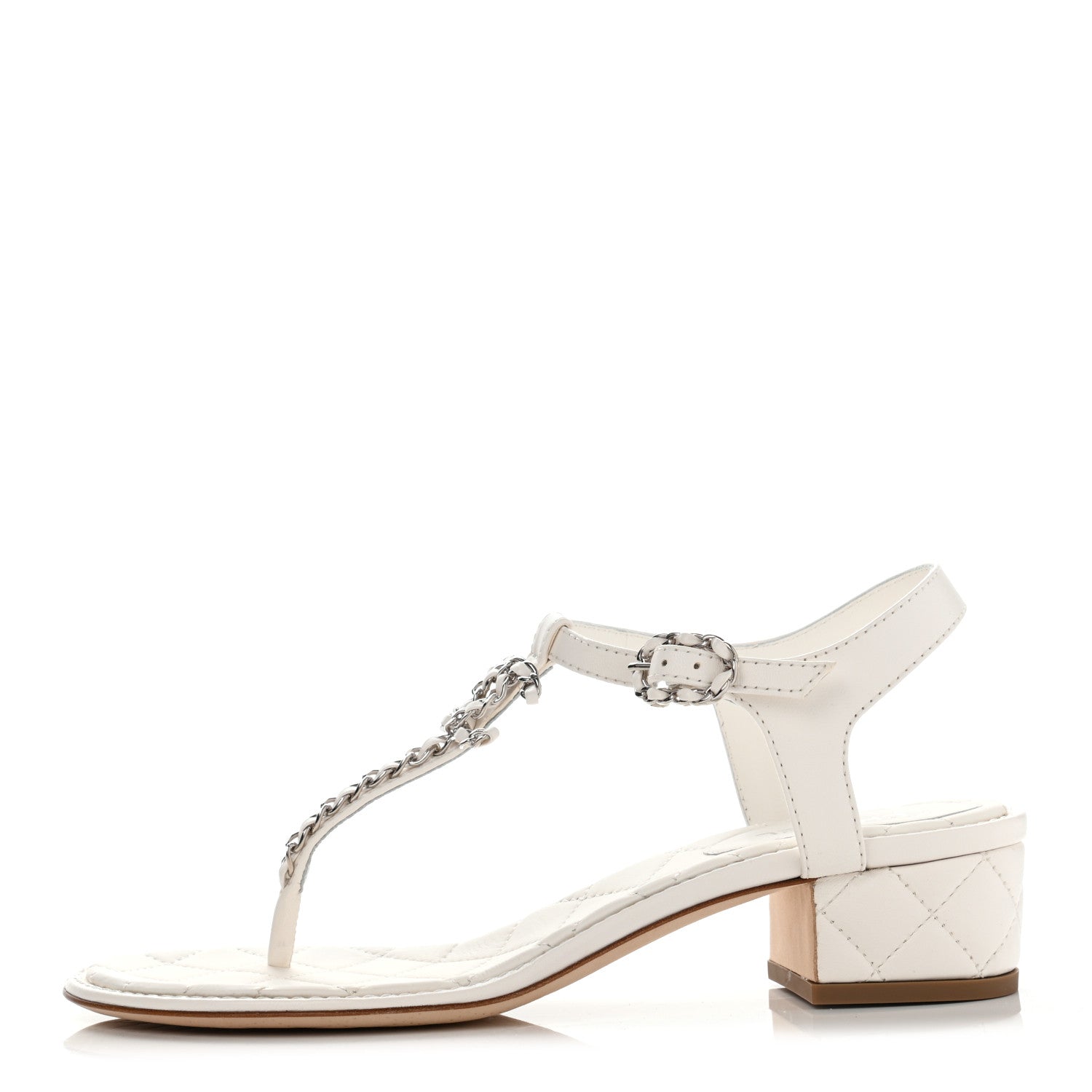 Chanel Lambskin Chain CC Logo Thong Sandals 38.5 White 1 of 7