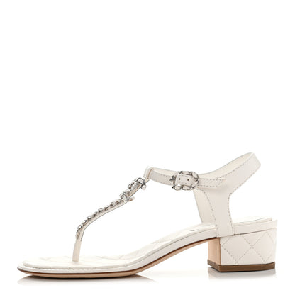 Chanel Lambskin Chain CC Logo Thong Sandals 38.5 White 1 of 7
