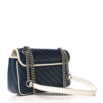 Gucci Vintage Effect Calfskin Matelasse Diagonal Small Torchon GG Marmont Shoulder Bag Blue Agata Mystic White 3 of 21