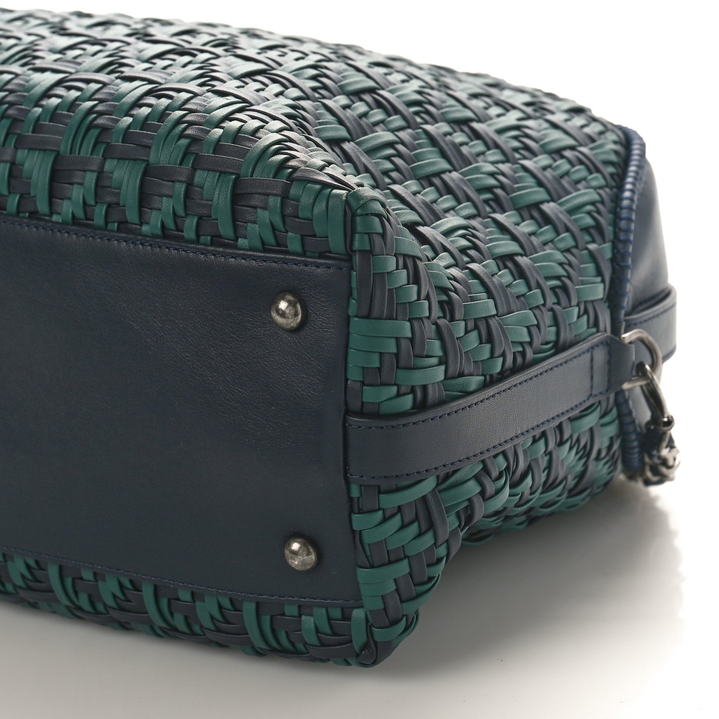 Calfskin Woven Bowling Bag Green Navy Blue