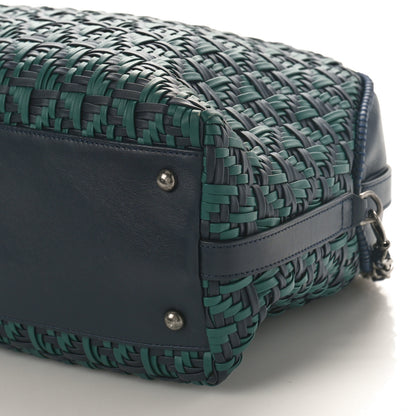 Chanel Calfskin Woven Bowling Bag Green Navy Blue 9 of 9