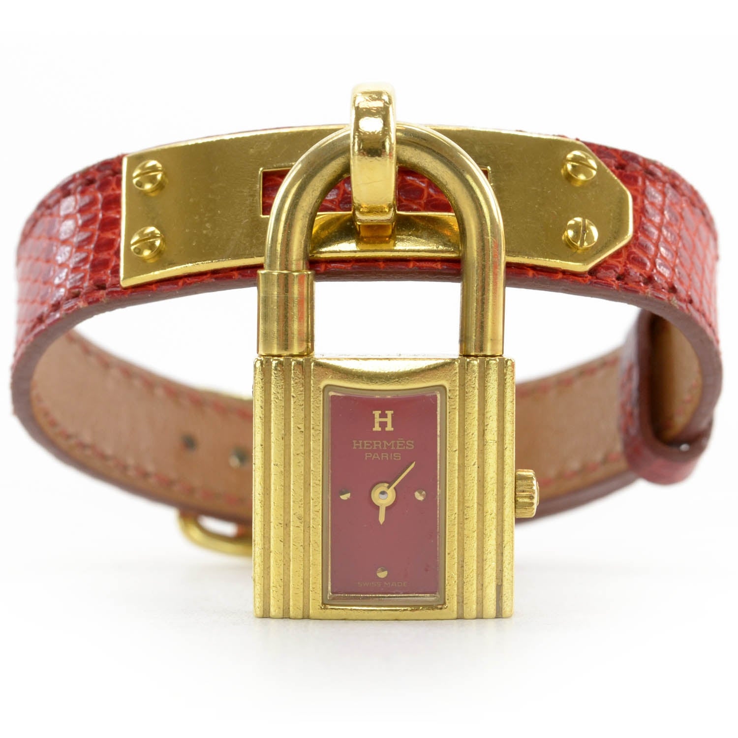 Hermes Stainless Steel Lizard 20mm Kelly Cadena Quartz Watch Rouge Moyen 1 of 9