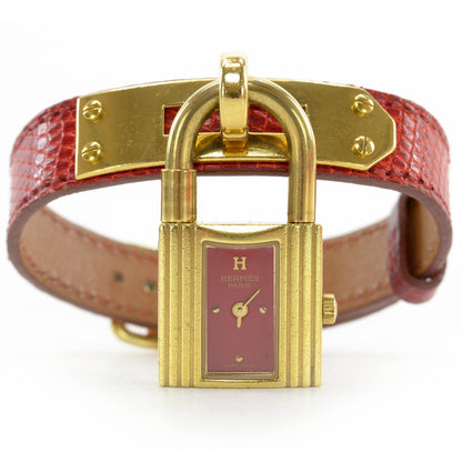 Hermes Stainless Steel Lizard 20mm Kelly Cadena Quartz Watch Rouge Moyen 1 of 9