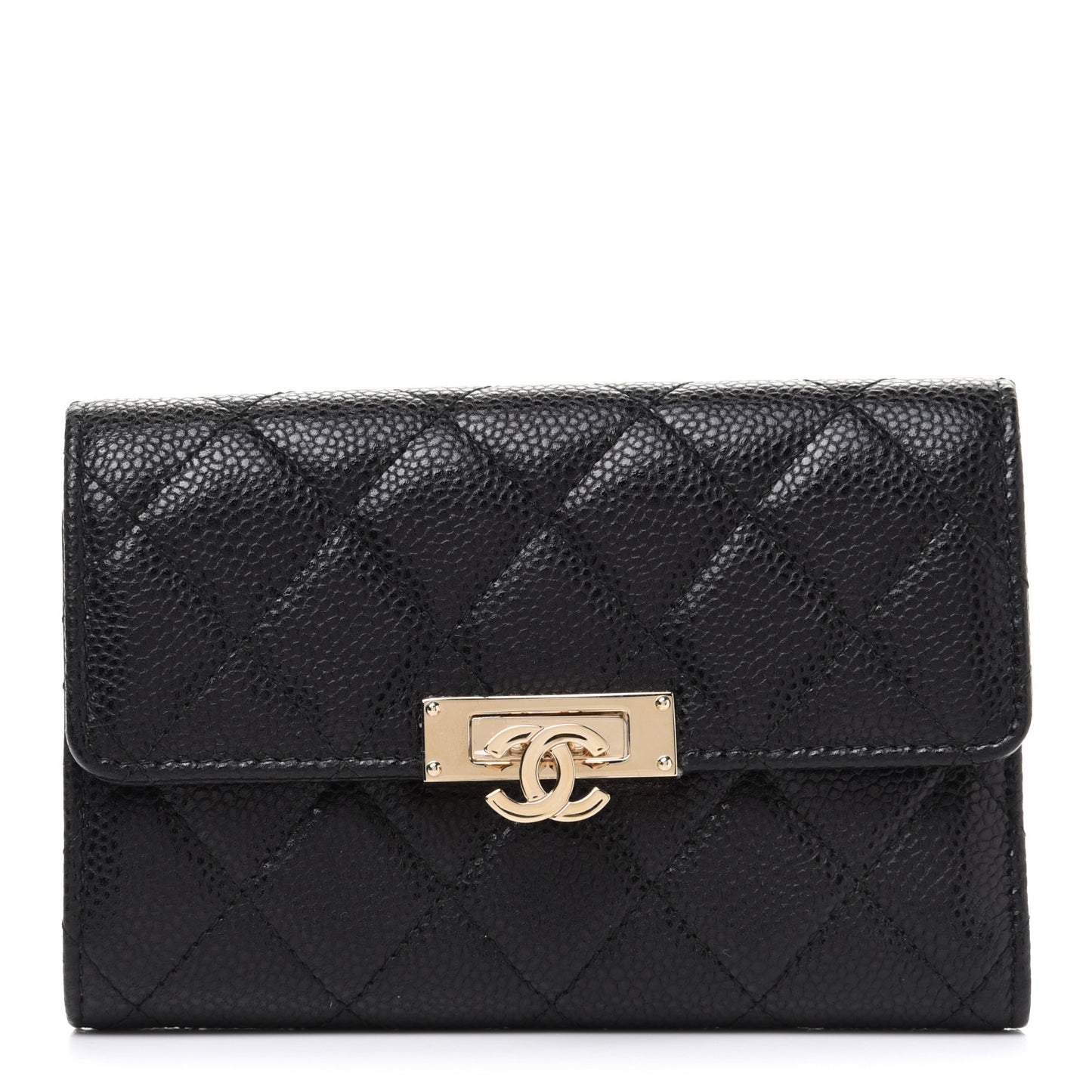 Caviar Quilted Small Golden Class Flap Wallet Black