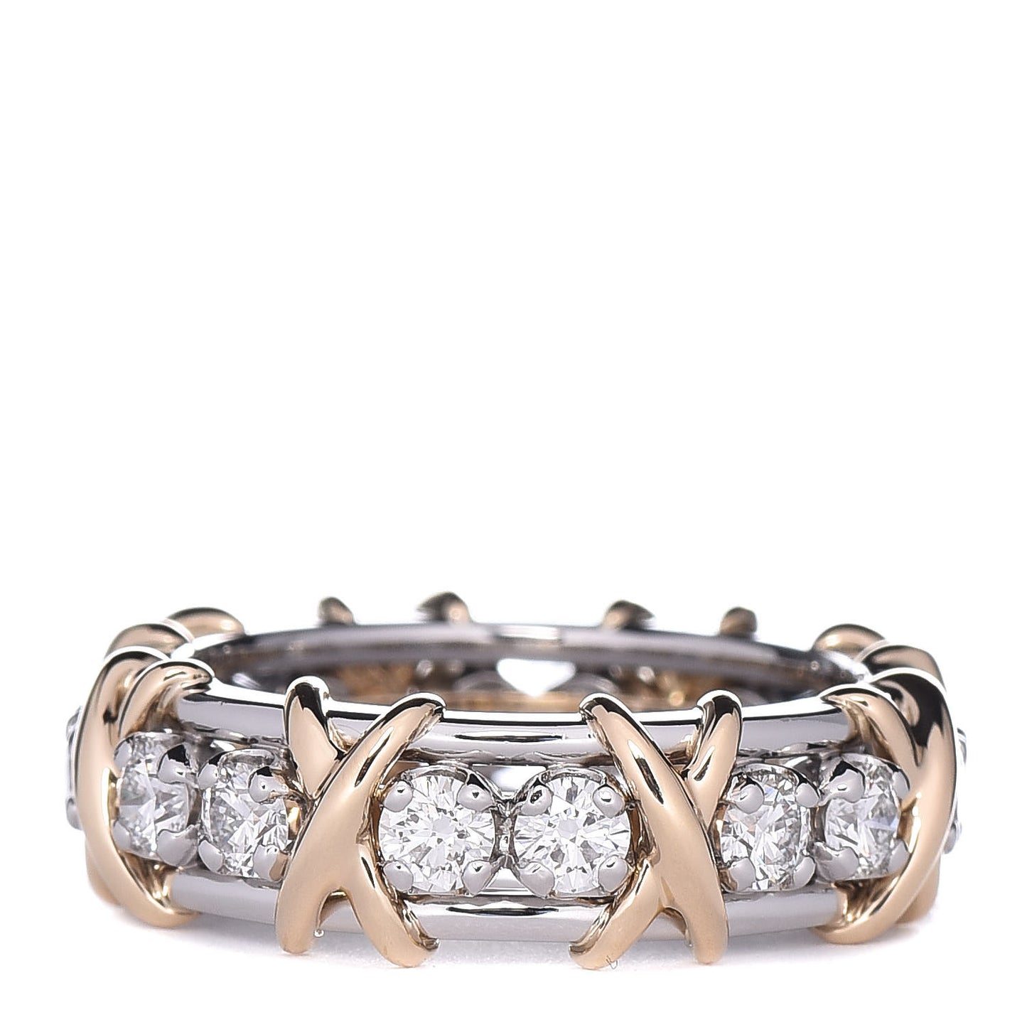 18K Yellow Gold Platinum Diamond Schlumberger Sixteen Stone Ring 50 5.25
