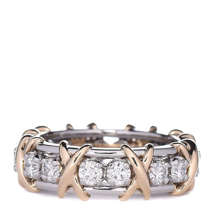 Tiffany 18K Yellow Gold Platinum Diamond Schlumberger Sixteen Stone Ring 50 5.25 3 of 4