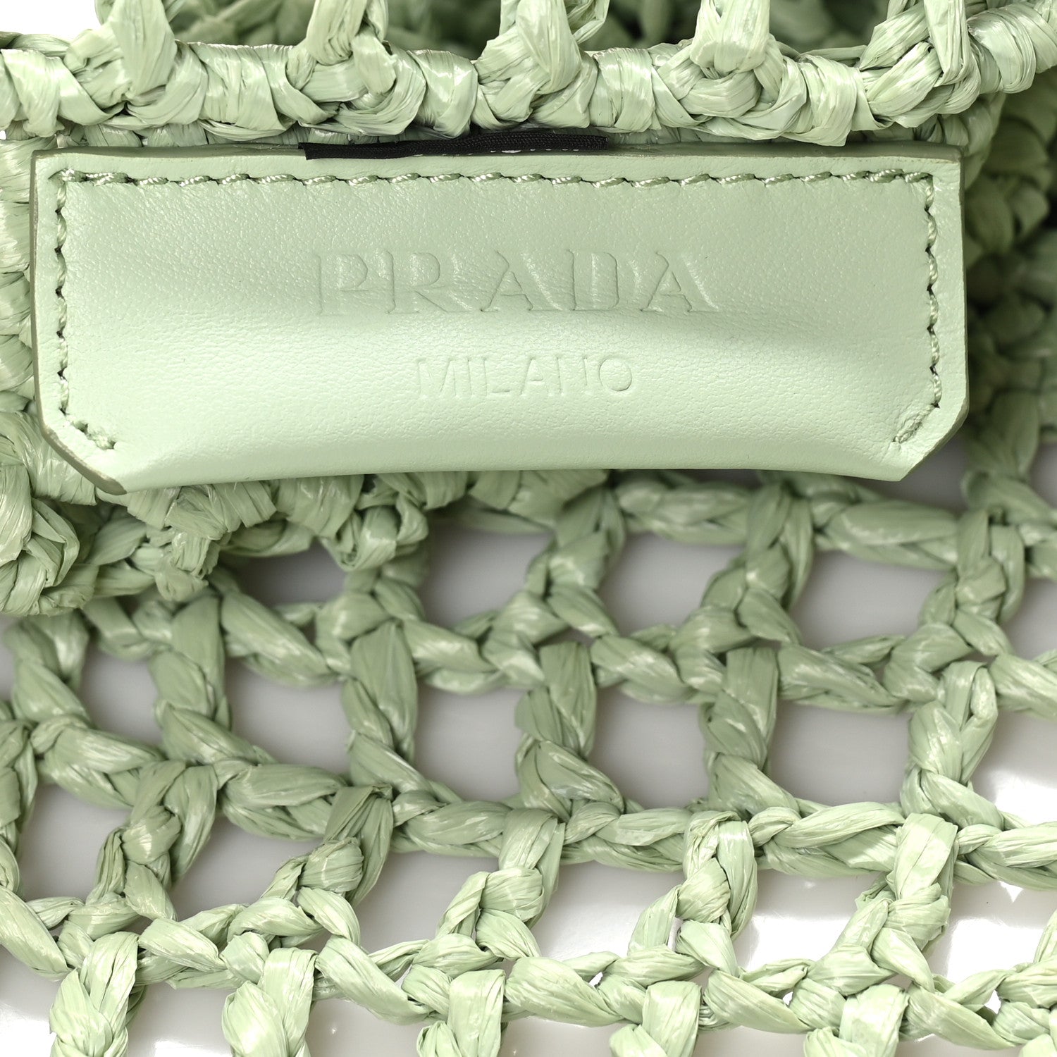 Prada Yarn Raffia Effect Crochet Logo Embroidered Tote Bag Acqua 6 of 9