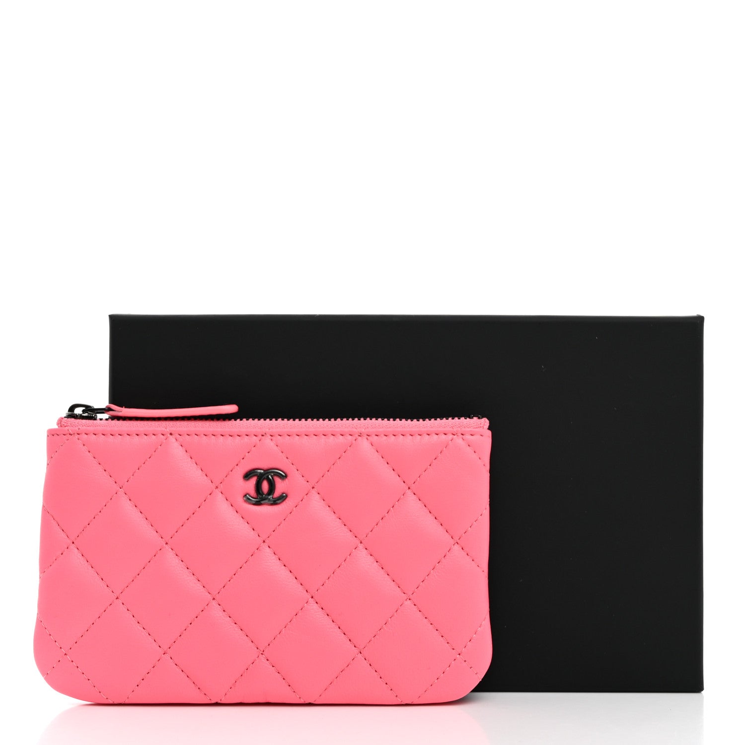 Chanel Lambskin Quilted Small Cosmetic Case Coral Pink 8 of 8