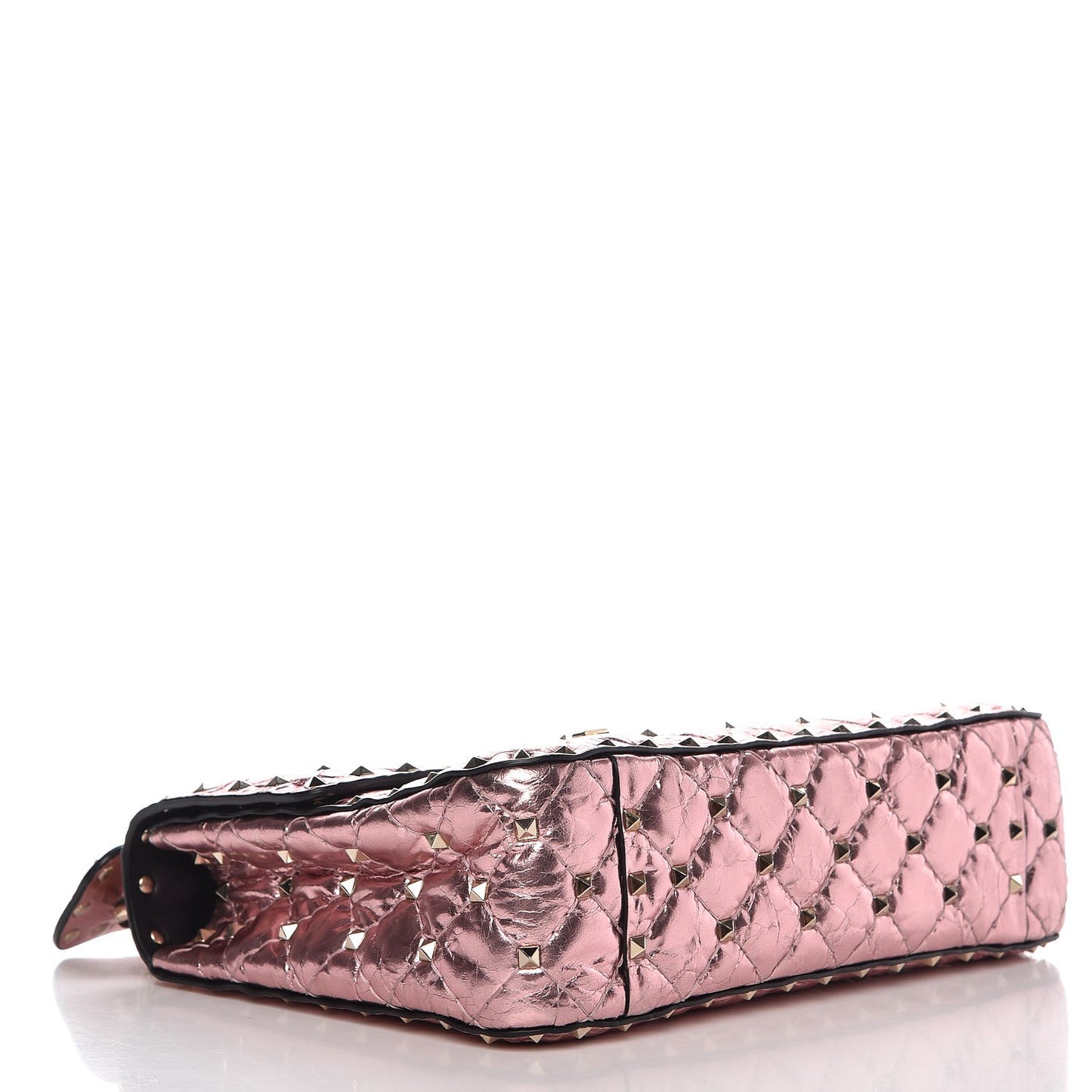 Metallic Wrinkled Lambskin Medium Rockstud Spike Shoulder Bag Lipstick