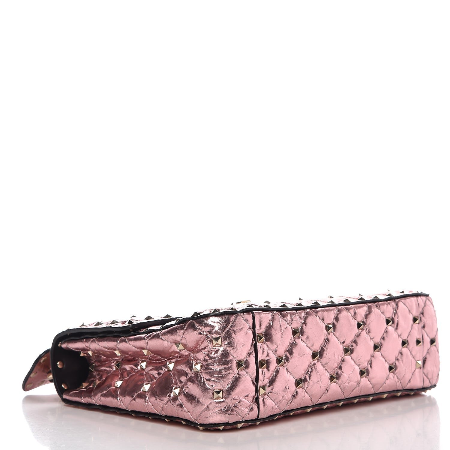 Valentino Garavani Metallic Wrinkled Lambskin Medium Rockstud Spike Shoulder Bag Lipstick 5 of 8