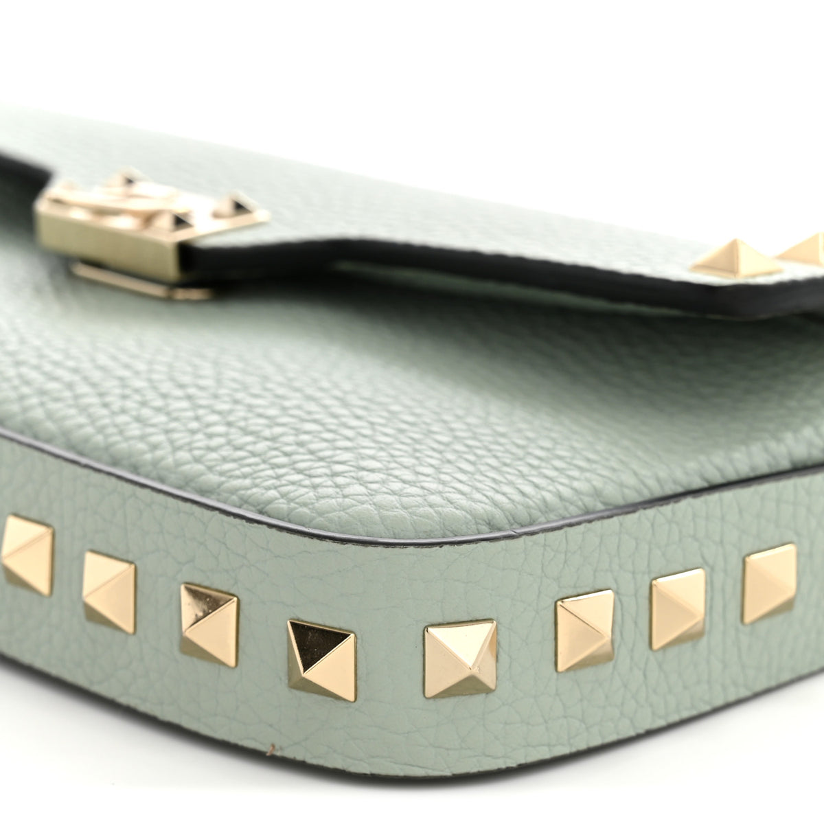 Grainy Calfskin Rockstud Crossbody Bag Water Green
