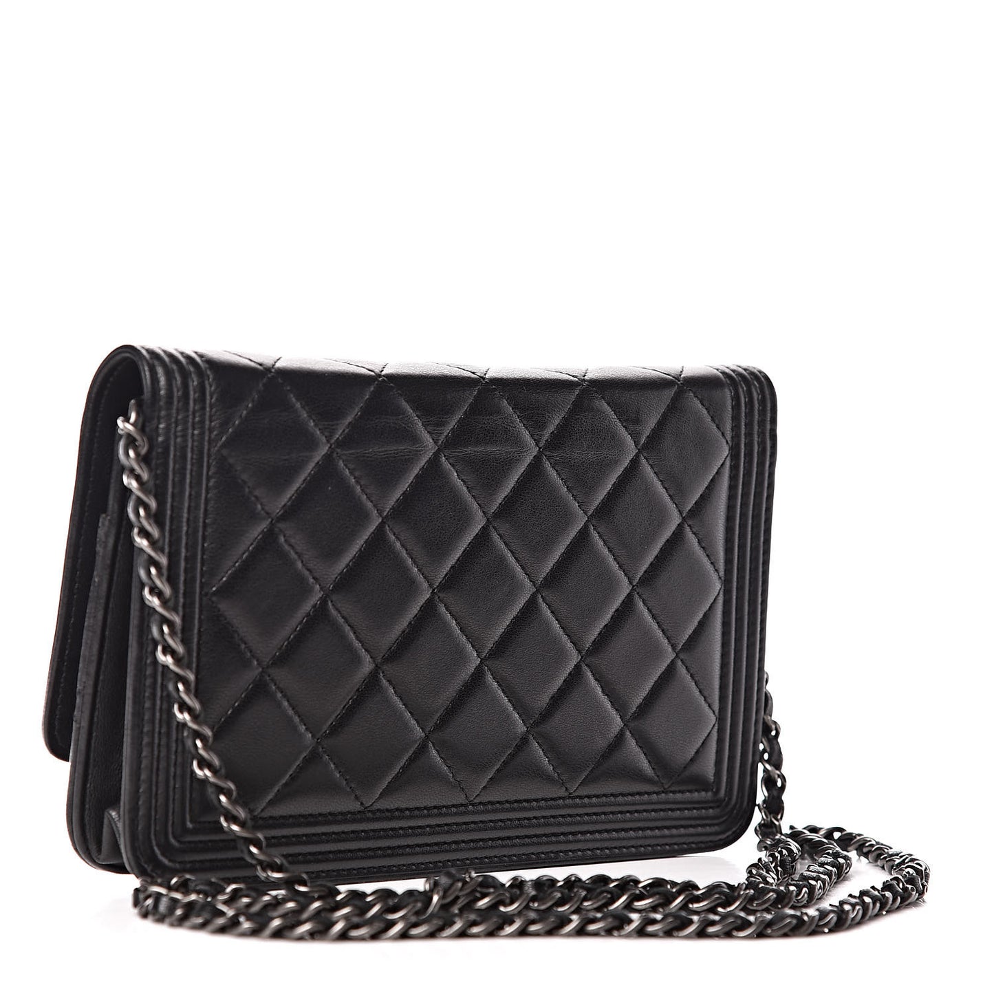 Lambskin Quilted Boy Wallet On Chain WOC Black