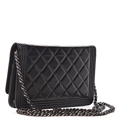 Chanel Lambskin Quilted Boy Wallet On Chain WOC Black 3 of 13