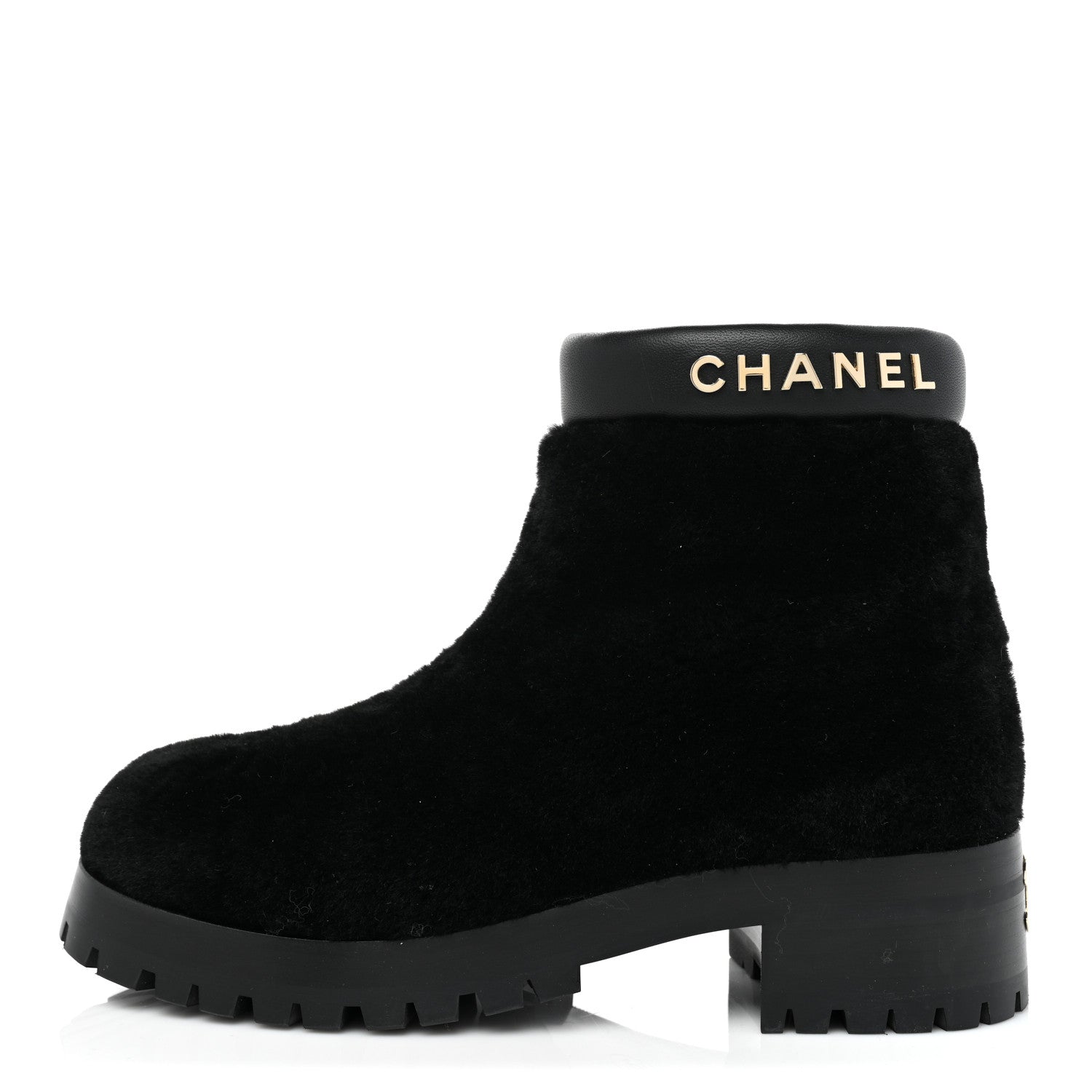 Chanel Shearling Lambskin Logo Ankle Boots 39 Black 1 of 9