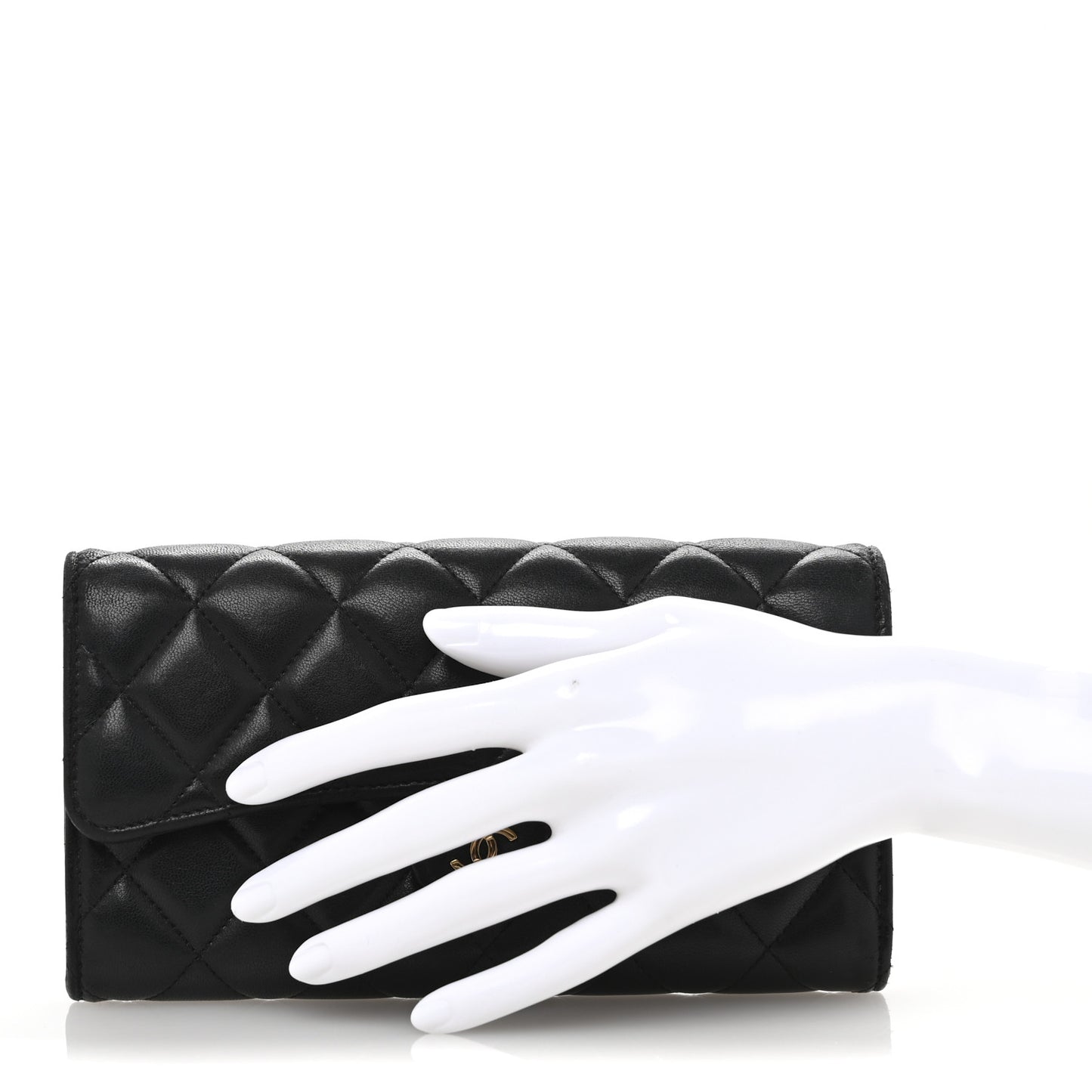 Lambskin Quilted Large Flap Wallet Black