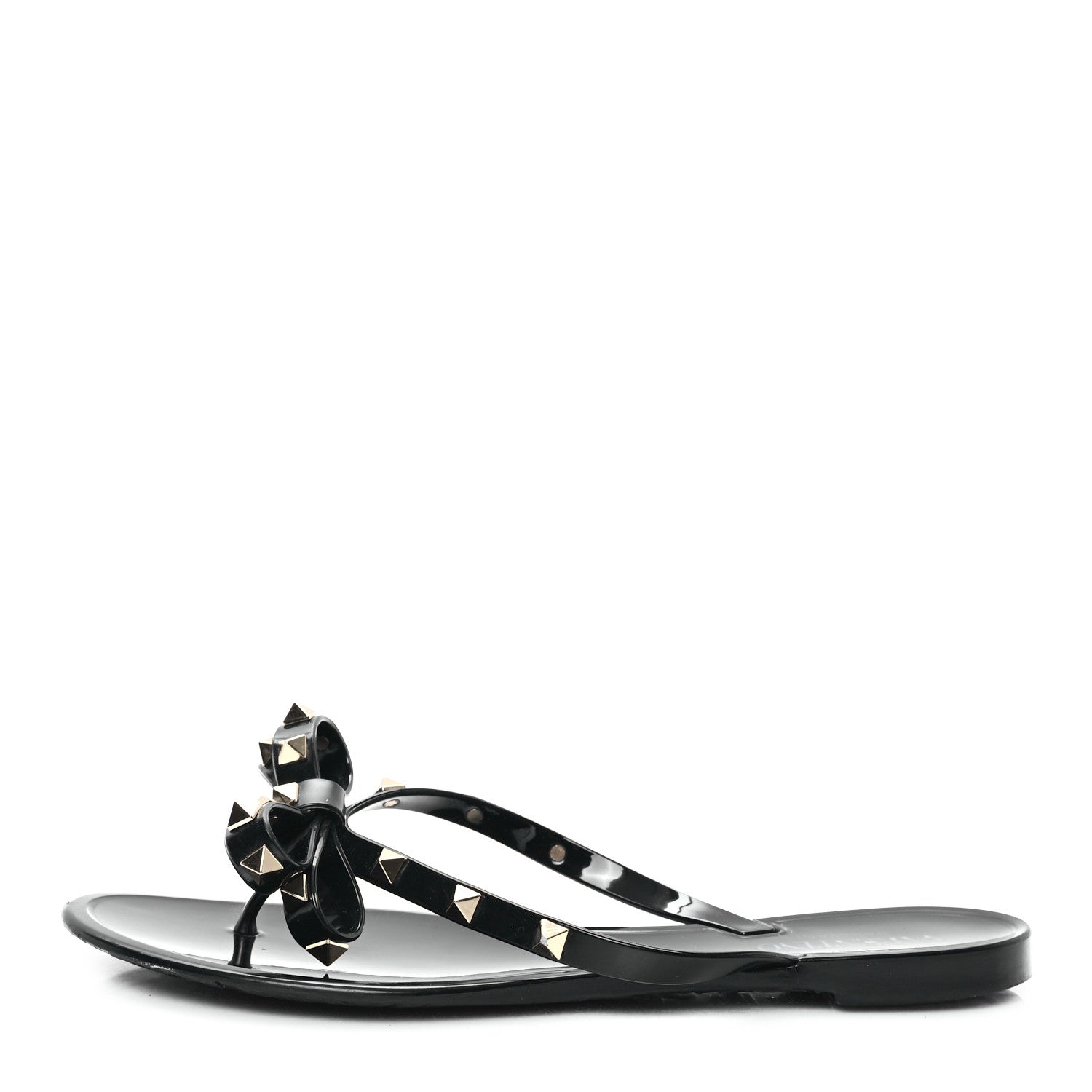Valentino Garavani PVC Jelly Rockstud Bow Thong Sandals 39 Black 1 of 8