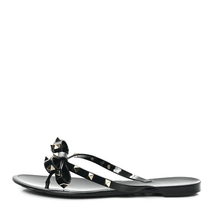 Valentino Garavani PVC Jelly Rockstud Bow Thong Sandals 39 Black 1 of 8