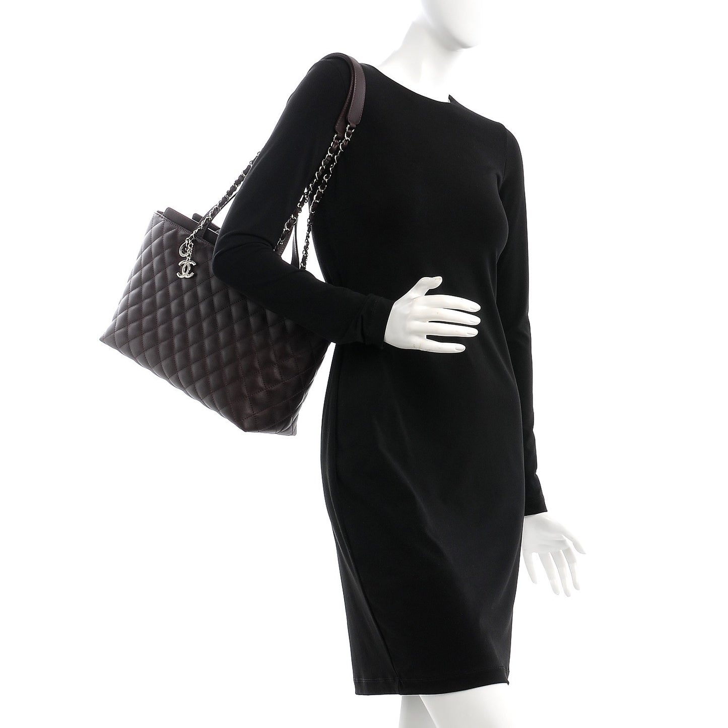 Calfskin Quilted Large Shopping Tote Burgundy