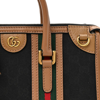 Gucci Monogram Textured Dollar Calfskin Web Small Bauletto Duffle Top Handle Bag Black Koi Beige 8 of 15